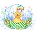  bad_id bad_pixiv_id blonde_hair blue_eyes bug butterfly dress food fruit grapes hair_ornament hairclip insect jewelry leaf necklace original rotte short_hair solo 