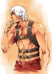  bad_id bad_pixiv_id brushing_teeth dante_(devil_may_cry) devil_may_cry facial_hair groin highres male_focus manly muscle shirtless shubuka_masamune solo stubble toothbrush white_hair 