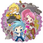  2boys blonde_hair blue_eyes blue_hair cano_(pokemon) chibi deser_(pokemon) froslass gen_4_pokemon ice_(pokemon) infernape ki_(mona) lowres magnezone md5_mismatch multiple_boys pink_eyes pink_hair pokemon pokemon_(creature) pokemon_(game) pokemon_ranger pokemon_ranger_vatonage team_dim_sun 