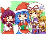  :&gt; character_doll christmas doll gift hakurei_reimu hinanawi_tenshi ibuki_suika multiple_girls santa_costume touhou tsuutenkaaku yakumo_yukari 