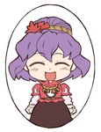  abua chibi hair_ornament leaf_hair_ornament purple_hair smile solo touhou yasaka_kanako 