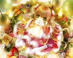  blush bow brown_hair christmas e~ji fur gift green_eyes holly light long_hair looking_at_viewer looking_up lowres original ribbon shoes sitting smile snow solo thighhighs twintails very_long_hair wariza zettai_ryouiki 