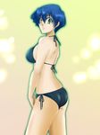  ass aura back bikini blue_hair earrings green_eyes jewelry looking_back sagiri_mikage short_hair side-tie_bikini solo swimsuit teijin yuu-gi-ou yuu-gi-ou_5d's 