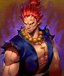  aura glaring gouki looking_at_viewer male_focus muscle orushibu red_eyes red_hair solo street_fighter 