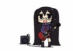  alternate_color black_hair blue_eyes casual chan_co chibi full_body guitar hatsune_miku instrument long_hair simple_background solo twintails very_long_hair vocaloid 