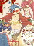  2boys blue_hair boota christmas gift goggles goggles_on_head hat kamina kamina_shades multiple_boys red_hair ru&amp;pauda_(artist) santa_hat sarashi simon tegaki tengen_toppa_gurren_lagann yoko_littner 