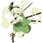  bad_id bad_pixiv_id boots flower full_body ghost green_eyes highres katana konpaku_youmu konpaku_youmu_(ghost) oguro_(moyashi_2-hon) running short_hair smile solo sword touhou transparent_background weapon white_hair 