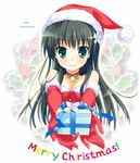  ameto_yuki bad_id bad_pixiv_id bell black_hair blush choker christmas elbow_gloves flower gift gloves green_eyes hair_flower hair_ornament hat holding holding_gift long_hair red_gloves santa_costume santa_hat saten_ruiko smile solo to_aru_kagaku_no_railgun to_aru_majutsu_no_index 