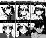  angry bad_id bad_pixiv_id blush chart check_translation commentary_request fate/stay_night fate_(series) greyscale hair_ribbon kumio-appon looking_at_viewer looking_away monochrome open_mouth partially_translated pointing ribbon side_ponytail teardrop toosaka_rin translation_request 