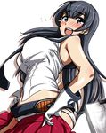  agano_(kantai_collection) bare_shoulders belt black_hair blush breasts commentary_request from_side gloves green_eyes kantai_collection kobamiso_(kobalt) large_breasts long_hair looking_at_viewer midriff navel open_mouth panties pleated_skirt red_skirt school_uniform serafuku simple_background skirt solo tears underwear white_background white_gloves white_panties 