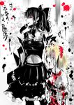  alice_margatroid black_hair blonde_hair blood closed_eyes hakurei_reimu highres holding holding_hair multiple_girls nyuu_(manekin-eko) red_eyes ribbon shirt smile touhou translated white_shirt 