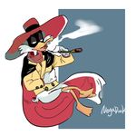  ampoon_(artist) avian bird clothing darkwing_duck disney duck english_text evil_plotting hat jacket male negaduck smoking solo tagme text 