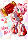  &lt;3 amy_rose anthro black_nose bloomth boots clothing dress english_text female footwear gloves green_eyes hair hammer headband hedgehog hi_res mammal pink_hair short_hair smile solo sonic_(series) text tools 