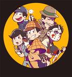  alternate_costume apron bad_id bad_pixiv_id blood bloody_clothes blush brothers capelet cheong_ha circle closed_eyes cowlick deerstalker detective formal hat hockey_mask looking_at_viewer machete male_focus matsuno_choromatsu matsuno_ichimatsu matsuno_juushimatsu matsuno_karamatsu matsuno_osomatsu matsuno_todomatsu messy_hair multiple_boys notepad osomatsu-kun osomatsu-san out_of_frame pipe popped_collar sextuplets siblings smile spotlight suit torn_clothes trembling trench_coat uniform 