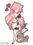  alternate_costume animal animal_ears apron blue_eyes breasts cat_ears cat_tail cleavage collar dog enmaided frills heart large_breasts leash long_hair maid maid_headdress megurine_luka midriff pet pink_hair skirt solo tail vocaloid yeounsi 