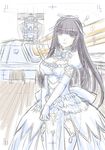  aoki_hagane_no_arpeggio black_hair breast_squeeze breasts cleavage control_tower gun hime_cut kaname_aomame large_breasts long_hair see-through ship sketch smile solo thighhighs turret watercraft weapon yamato_(aoki_hagane_no_arpeggio) 