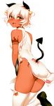  :3 :d absurdres animal_ears ass ass_cutout bare_shoulders black_rock_shooter blush china_dress chinese_clothes dark_skin demon_tail dress earrings hair_between_eyes highres hoop_earrings jewelry leg_up legs_together looking_at_viewer looking_back m-da_s-tarou open_mouth orange_eyes panties scan short_hair side-tie_panties side_slit simple_background skindentation sleeveless smile solo strength_(black_rock_shooter) string_panties tail tail_slit_clothes tail_through_clothes tareme tattoo thighhighs tray underwear white_background white_dress white_hair white_legwear white_panties 