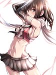  adapted_costume bangs brown_eyes brown_hair gloves kantai_collection midriff remodel_(kantai_collection) scarf sendai_(kantai_collection) short_hair solo tai_(nazutai) toned two_side_up 