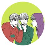  brothers chickenmeat cigarette circle dress_shirt green_background hood hoodie male_focus matsuno_choromatsu matsuno_ichimatsu matsuno_osomatsu multiple_boys osomatsu-kun osomatsu-san shirt short_hair siblings simple_background sketch smile smoking 