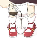  coffee commentary_request cup dress frilled_dress frills jagabutter mary_janes panties panty_pull pouring pouring_through_panties rumia shoes simple_background socks solo touhou underwear white_background white_legwear 