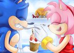  amy_rose anthro being_watched black_nose chip dessert duo eyes_closed female food fur hair happy headband hedgehog ice_cream light_gaia male mammal miles_prower pink_hair prosonic short_hair sonic_(series) sonic_the_hedgehog yellow_fur 