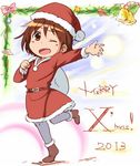  2013 bad_id bad_pixiv_id brown_eyes brown_hair christmas commentary_request kill_me_baby merry_christmas neccom one_eye_closed oribe_yasuna pantyhose short_hair solo 