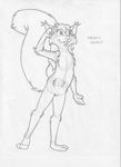  anthro buckteeth english_text female fluffy_tail front_view greyscale mammal megan_gilroy mizzyam monochrome nude pencil_(artwork) pussy rodent salute solo squirrel teeth text traditional_media_(artwork) 