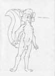  balls barefoot cub english_text fluffy_tail front_view male mammal mark_malcohm mizzyam monochrome nude pencil_(artwork) sheath skunk smile solo standing text traditional_media_(artwork) young 