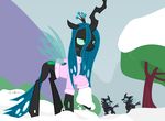  2015 changeling dm29 fangs female friendship_is_magic green_eyes green_hair hair holes my_little_pony outside queen_chrysalis_(mlp) snow tree 