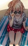  :p beach blonde_hair blue_eyes crossdressing francisco_valle frilled_skirt frills glasses highres image_sample long_hair male_focus midare_toushirou otoko_no_ko pixiv_sample ponytail skirt solo sunglasses tongue tongue_out touken_ranbu 