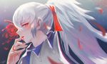  fire_emblem fire_emblem_if flower long_hair male_focus open_mouth petals ponytail red_eyes solo spider_lily takumi_(fire_emblem_if) tokino_hitonatsu white_hair 