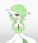  blush breast_suppress breasts gardevoir gen_3_pokemon gradient gradient_background grey_background heart large_breasts looking_at_viewer no_humans pokemon pokemon_(creature) red_eyes sana!rpg solo white_background 