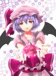  bat_wings flower highres looking_at_viewer purple_hair red_eyes remilia_scarlet shirokuma solo touhou wings 