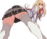  ass bad_id bad_pixiv_id blonde_hair blue_eyes cosplay crossdressing haiyore!_nyaruko-san hohehohe long_hair male_focus midare_toushirou nyarlathotep_(nyaruko-san) nyarlathotep_(nyaruko-san)_(cosplay) otoko_no_ko school_uniform solo touken_ranbu 