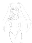  bad_id bad_pixiv_id greyscale hatsune_miku highres kazenoko lineart long_hair monochrome one-piece_swimsuit solo swimsuit twintails vocaloid 