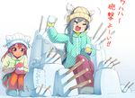  alternate_costume commentary_request kantai_collection kiyoshimo_(kantai_collection) libeccio_(kantai_collection) magenta_(atyana) multiple_girls snow snowball stick translated winter_clothes 