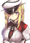  blonde_hair blue_eyes blush breasts gloves graf_zeppelin_(kantai_collection) hair_between_eyes hat highres kantai_collection large_breasts long_hair looking_at_viewer military military_uniform peaked_cap shirokuma solo twintails uniform 