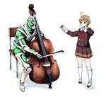  1girl chair commentary crossover double_bass hibike!_euphonium hierophant_green instrument jojo_no_kimyou_na_bouken kawashima_sapphire namesake nobita sitting stand_(jojo) standing white_background 