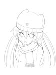  absurdres bad_id bad_pixiv_id greyscale highres kazenoko lineart long_hair monochrome open_mouth paw_print scarf solo vocaloid 