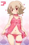  atra_mixta babydoll blush brown_hair choker covered_nipples flat_chest gundam gundam_tekketsu_no_orphans leg_garter lingerie looking_at_viewer lowleg lowleg_panties mudou_eichi panties red_eyes short_hair side-tie_panties solo twitter_username underwear underwear_only 