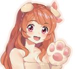  aikatsu! aikatsu!_(series) animal_ears brown_hair looking_at_viewer oozora_akari open_mouth red_eyes shovelwell simple_background smile solo white_background 