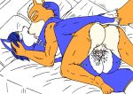  2012 anthro anthro_on_anthro backsack balls barefoot bed black_nose blue_fur blue_hair butt canine clifftothemax couple_(disambiguation) cum cum_in_pussy cum_inside cum_on_butt cum_splatter digital_media_(artwork) dipstick_tail duo erection eyes_closed female fox fox_mccloud fucked_silly fur hair krystal licking love lying male male/female male_penetrating mammal missionary_position multicolored_fur multicolored_tail nintendo nude on_back on_bed open_mouth orange_fur orgasm paws penis rear_view ring sex simple_background star_fox tattoo thrusting tongue tongue_out vaginal video_games wedding_ring white_fur 