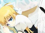  air bad_id bad_pixiv_id blonde_hair blue_eyes hair_ribbon highres kamio_misuzu long_hair ponytail ribbon sakurame_kurame school_uniform solo wings 