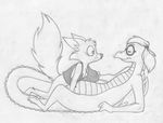  age_difference anthro bottomless canine clothed clothing cub dragon duo eye_contact female fox grey_topwear greyscale half-dressed hi_res interspecies isolde male male/female mammal mizzyam monochrome nude ozy ozy_and_millie pigtails scalie shirt side_view size_difference sketch webcomic young 