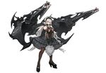  artist_request beast black_legwear breasts cannon demon_wings dress frilled_dress frills hair_ornament high_heels highres large_breasts long_hair maid panzer_waltz pleated_skirt red_eyes silver_hair skirt solo twintails very_long_hair wings 