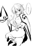 ass blush breasts clover cosplay detached_sleeves four-leaf_clover greyscale guilty_gear guilty_gear_xrd hat hat_removed headwear_removed kaname_nagi kuradoberi_jam kuradoberi_jam_(cosplay) monochrome panties pantyshot pantyshot_(standing) ramlethal_valentine sketch small_breasts solo standing standing_on_one_leg translation_request underwear wide_sleeves 