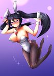  animal_ears black_hair bottle breasts bunny_ears bunny_tail bunnysuit choker cleavage hijiki_senpai huge_breasts isuzu_(kantai_collection) kantai_collection long_hair milk pantyhose purple_eyes solo tail tray tube twintails whipped_cream wrist_cuffs 