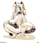  bracelet breasts butt cat crouching ear_piercing estella feline female green_eyes hair jewelry long_hair looking_back mammal piercing smile solo viktria white_hair 