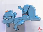  anthro ass_up blue_fur butt cat clothing feline female fur lingerie looking_back mammal mature_female mother musikalgenius nicole_watterson parent solo the_amazing_world_of_gumball thick_thighs 