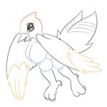  anthro avian beak big_breasts bird black_fur breasts claws feathers female fletchinder fur grey_eyes hi_res looking_at_viewer nintendo nipples nude open_mouth orange_fur pok&eacute;mon posexe robin semi-anthro simple_background smile solo toe_claws tuft video_games white_background wings 